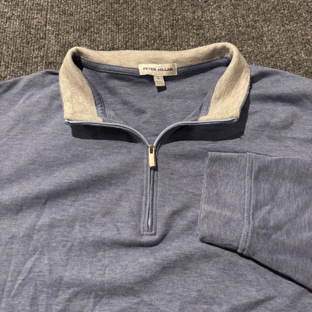 Peter Millar Crown Comfort Mens L Blue Heather Quarter Zip Pullover Cotton Modal